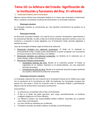 Tema 10 - La Jefatura del Estado. Significación de la institución y funciones del Rey. El refrendo.pdf