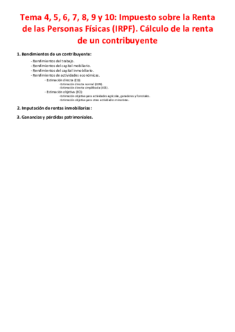 Tema 4- 5, 6, 7, 8, 9 y 10 - Impuesto sobre la Renta de las Personas Físicas (IRPF). Cálculo de la renta de un contribuyente.pdf