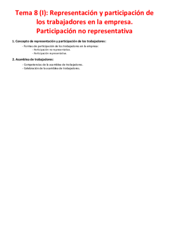 Tema 8 (I) - Representación y participación de los trabajadores en la empresa. Participación no representativa.pdf