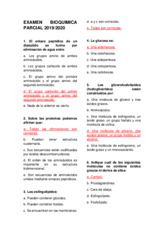 EXAMEN BIOQUIMICA PARCIAL RESUELTO 19/20