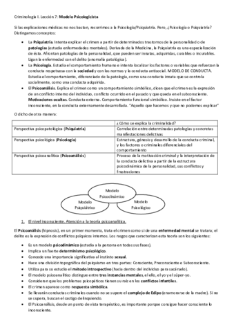 Criminologia I. LEccion 7 Modelo Psicologicista.pdf