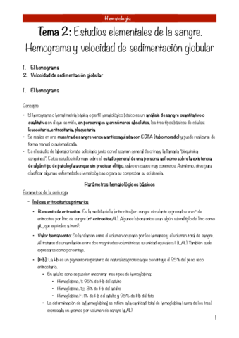 TEMA 2: HEMOGRAMA Y VSG