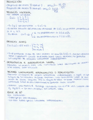Resumen producto vectorial, mixto, independencia...