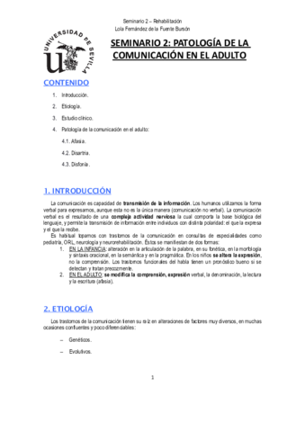 Miniatura del documento Seminario 2. PATOLOGÍA DE LA COMUNICACIÓN EN EL ADULTO. Rehabilitación. Lola.pdf