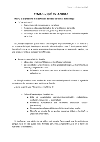 Tema 1. ¿Qué es la vida?