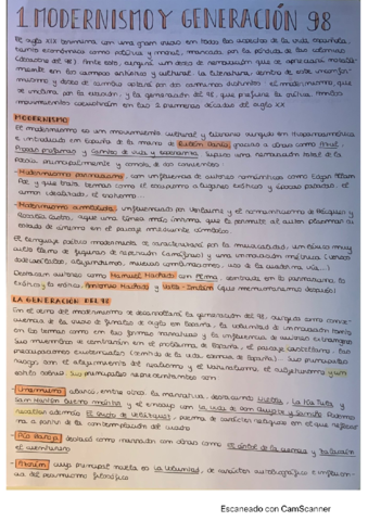 1. Modernismo y Generación del 98