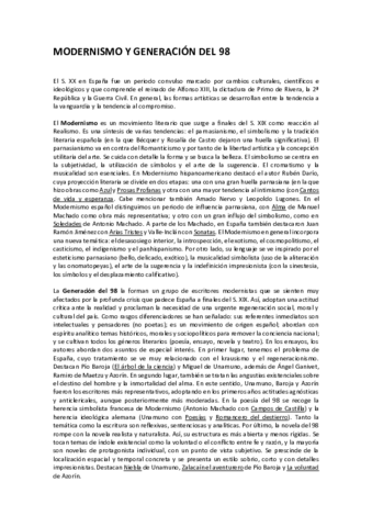 Modernismo y Generación del 98