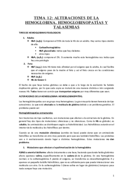 Tema 12. ALTERACIONES DE LA HEMOGLOBINA. HEMOGLOBINOPATÍAS Y TALASEMIAS.pdf