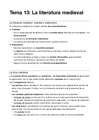 Tema 13. La literatura medieval