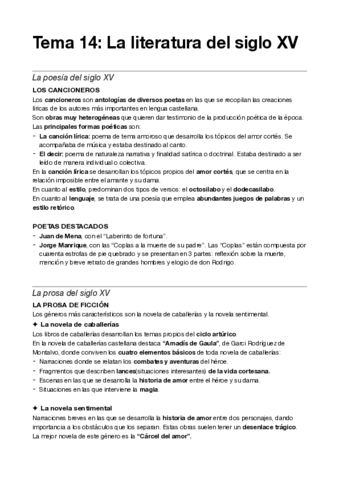 Tema 14. La literatura del siglo XV