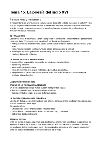 Tema 15. La poesía del siglo XVI