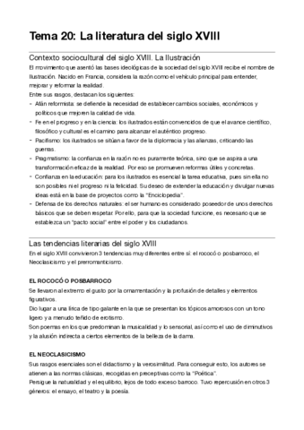 Tema 20. La literatura del siglo XVIII
