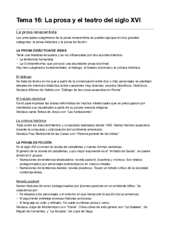 Tema 16. Prosa y teatro del siglo XVI
