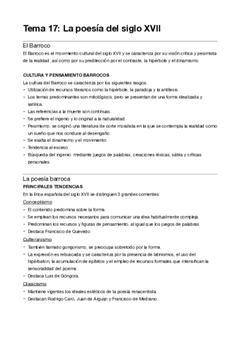 Tema 17. La poesía del siglo XVII