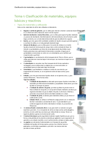 Clasificación de materiales, equipos básicos y reactivos