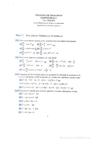 Boletín T.7 Ecuaciones Dif. Lineales