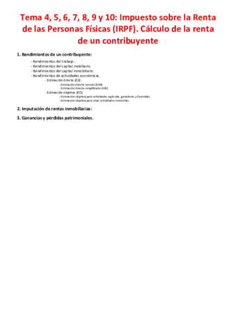 Tema 4 5 6 7 8 9 y 10 - Impuesto sobre la Renta de las Personas Físicas (IRPF). Cálculo de la renta de un contribuyente.pdf