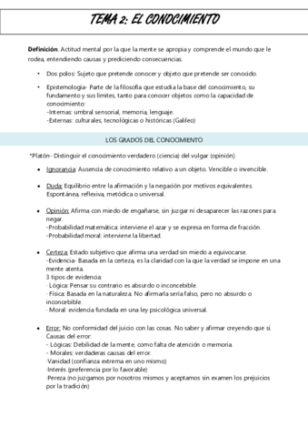 Tema 2- EL CONOCIMIENTO-FILOSOFÍA