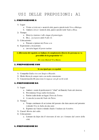 ESPRESSIONI CON PREPOSIZIONI A1 