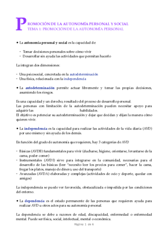 PROMOCIÓN DE LA AUTONOMÍA PERSONAL