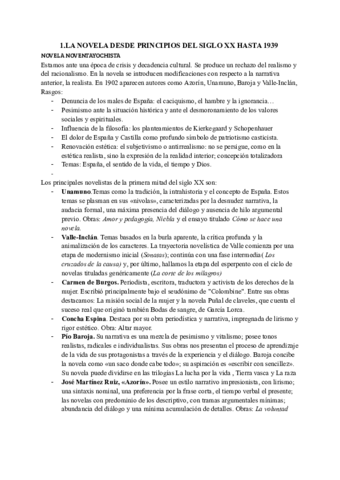 La novela desde siglo XX hasta 1939