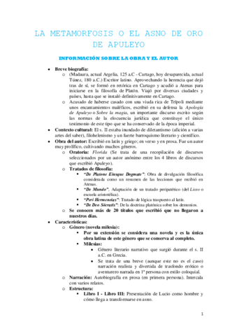 La Metamorfosis o El Asno de Oro (Apuntes y Resumen) 