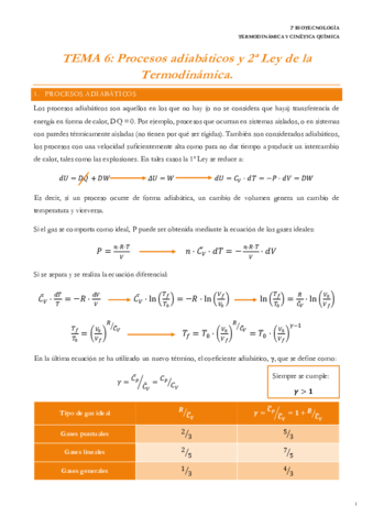 T6. Procesos adiabáticos y 2ª ley de TD