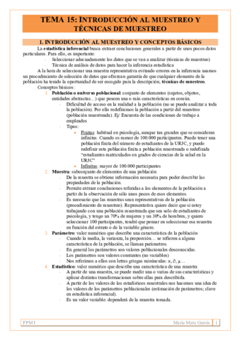 TEMA 15. Intro y técnicas del muestreo