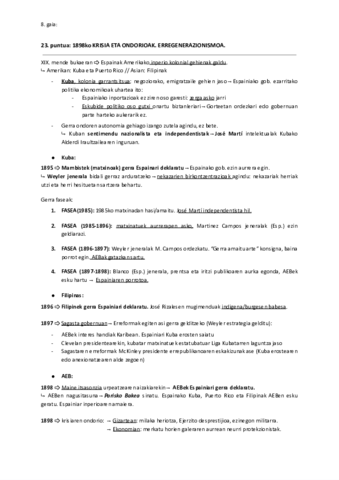 23. 1898ko kisia eta ondorioak.