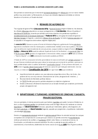 TEMA 5: LA RESTAURACIÓN (1875-1902)