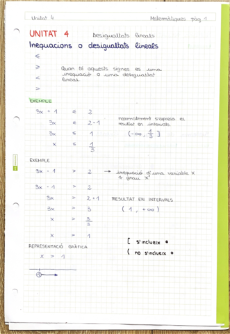 Inequacions o desigualtats lineals