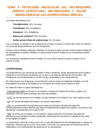 TEMA 9 - PATOLOGÍA MOLECULAR DEL METABOLÍSMO LIPÍDICO..pdf