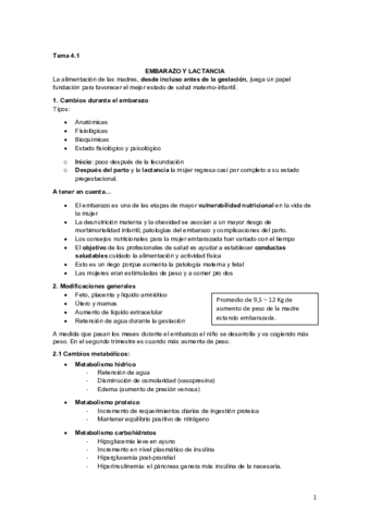 Tema 4.1 Embarazo y lactancia