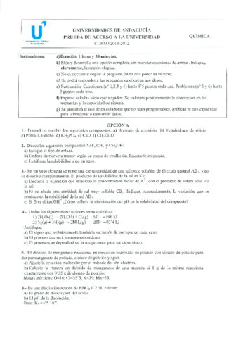 Examen Química Junio 2012