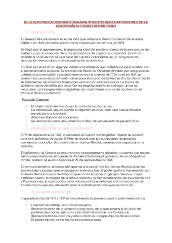 EL SEXENIO REVOLUCIONARIO (1868-1874)