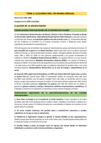 TEMA 2 LA GUERRA FRÍA. UN MUNDO BIPOLAR.