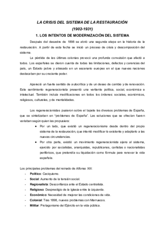 Crisis sistema de La Restauración