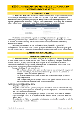 TEMA 3. Memoria declarativa
