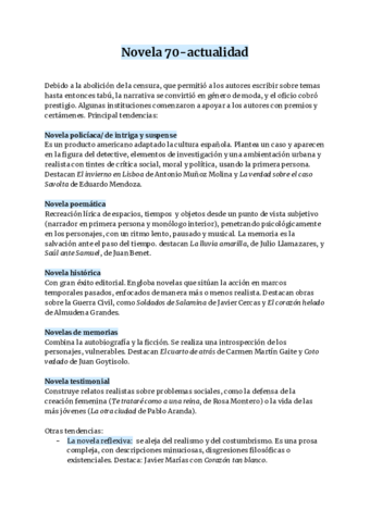 Novela 70-actualidad