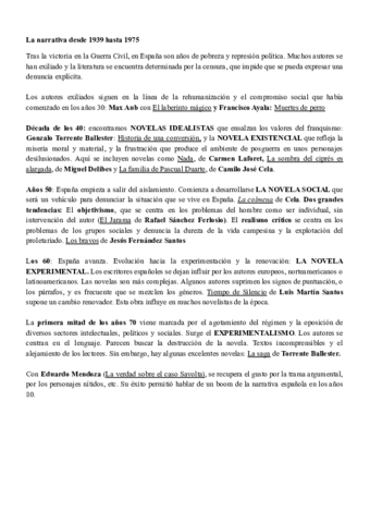 NARRATIVA DESDE 1939 HASTA 1975