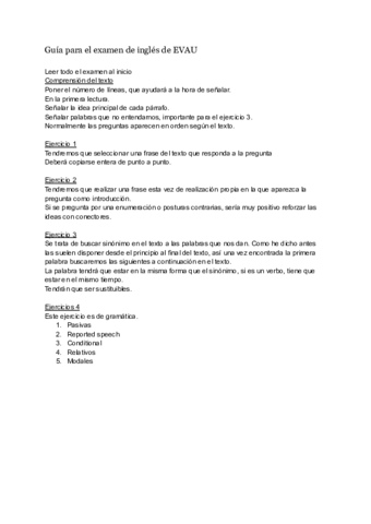 Guía para el examen de inglés de EVAU