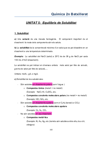 Unitat 5. Equilibris de Solubilitat