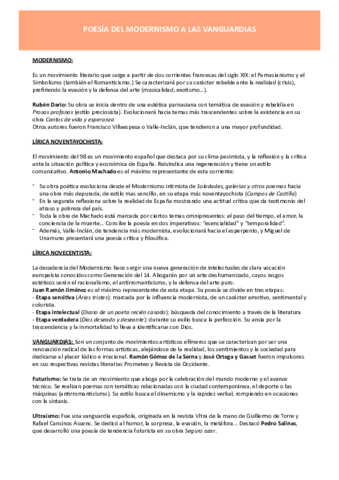 POESÍA MODERNISMO A LAS VANGUARDIAS