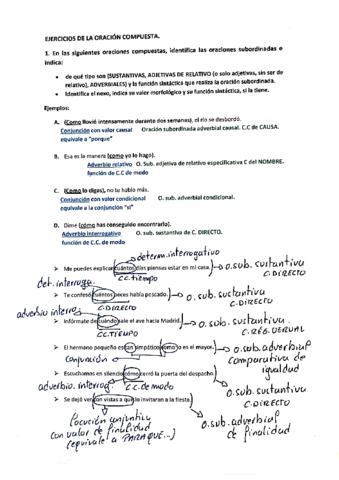 Corrección ej. Oraciones Compuestas