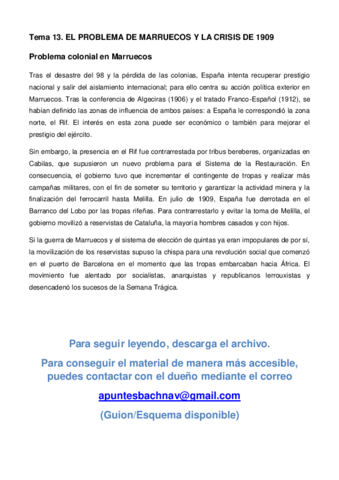 A13. Problema Marruecos. Crisis 1909