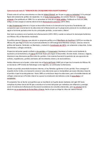 Comentario. Denuncia al caciquismo