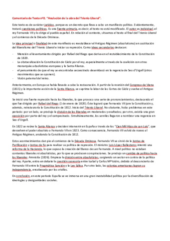 Comentario. Fin del Trienio Liberal