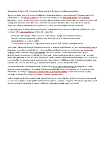 Comentario. Desamortización Mendizábal