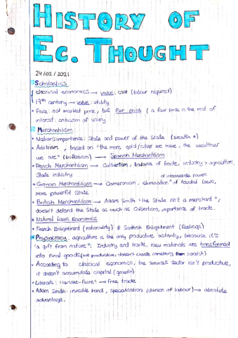 APUNTES DE CLASE EN INGLÉS.HISTORY OF ECONOMIC THOUGHT (INGLÉS)