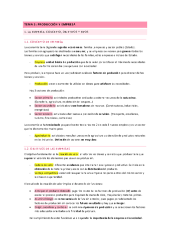 Resumen tema 3 - Producción y empresa